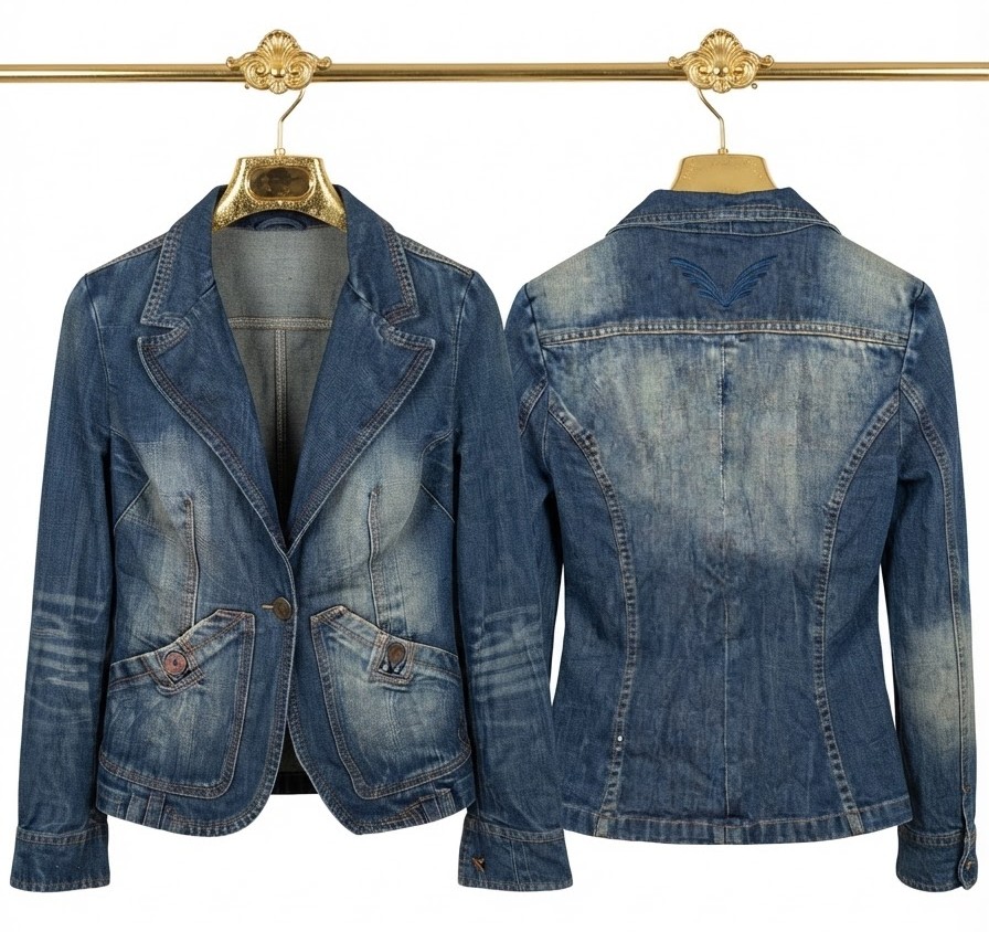 Chaqueta Blazer Denim 100% Algodon Entallada con Lavado Gastado y Bordado en Espalda RAPSODIA (S) SHOWROOM 4