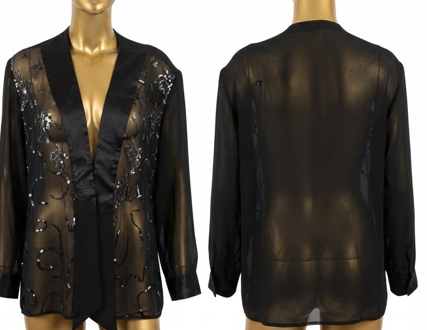 Tapado con Transparencias y con Bordado de Lentejuelas y Solapa de Satín DANA KAY (L-XL) SHOWROOM 2