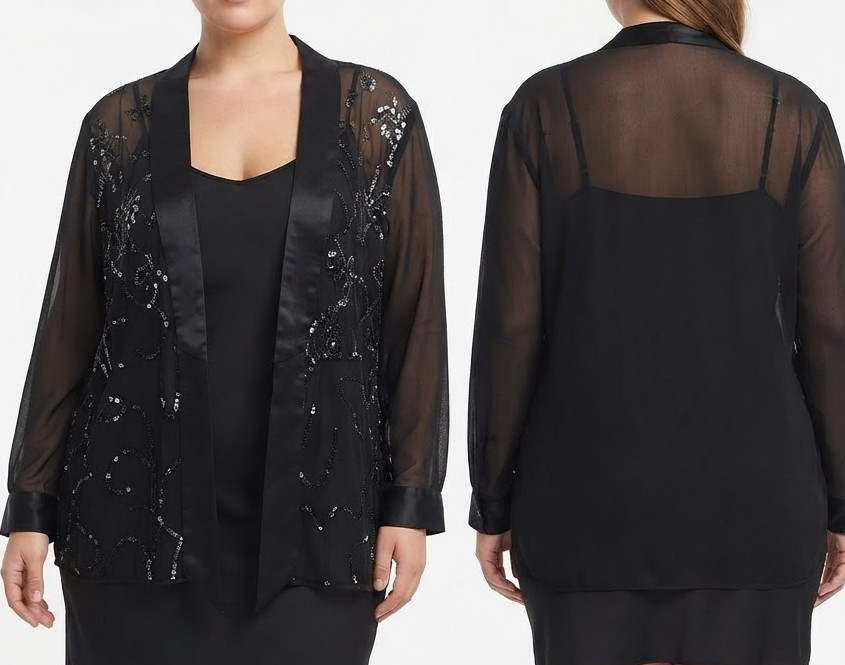 Tapado con Transparencias y con Bordado de Lentejuelas y Solapa de Satín DANA KAY (L-XL) SHOWROOM 1