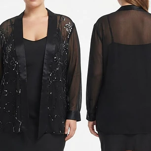 Tapado con Transparencias y con Bordado de Lentejuelas y Solapa de Satín DANA KAY (L-XL) SHOWROOM