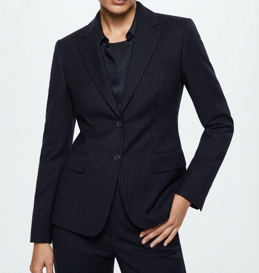 Blazer de Sastre Formal Azul Marino con Rayas Diplomáticas TAHARI ASL (S) SHOWROOM 1