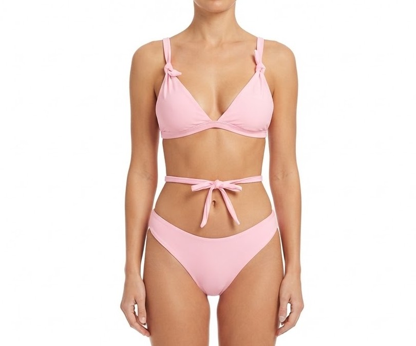 Bikini Rosa pastel con Copas Triangulares y Tiras Cruzadas con Lazos (M) NUEVO 1