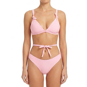 Bikini Rosa pastel con Copas Triangulares y Tiras Cruzadas con Lazos (M) NUEVO