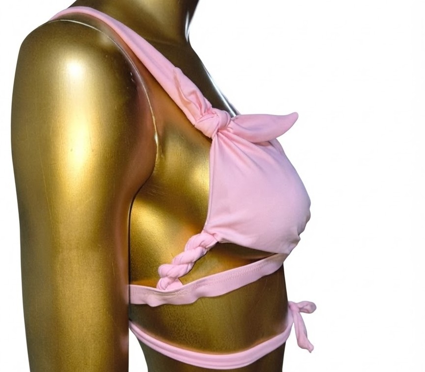 Bikini Rosa pastel con Copas Triangulares y Tiras Cruzadas con Lazos (M) NUEVO 3