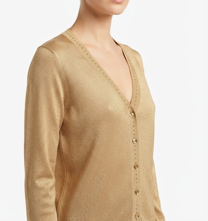 Cardigan 88% Acetato con Brillo Metalizado Dorado y Cuello en V JAEGER (L) SHOWROOM 1