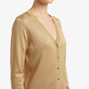 Cardigan 88% Acetato con Brillo Metalizado Dorado y Cuello en V JAEGER (L) SHOWROOM