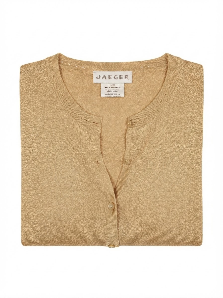 Cardigan 88% Acetato con Brillo Metalizado Dorado y Cuello en V JAEGER (L) SHOWROOM 4