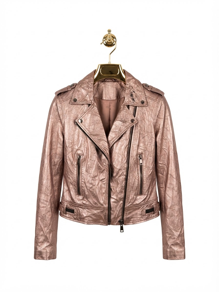 Chaqueta Biker Oro Rosa Metalizado con Tachas y Charms BLANKNYC (S) NUEVO 4