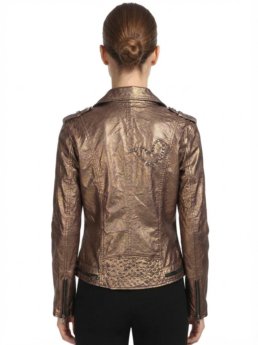 Chaqueta Biker Oro Rosa Metalizado con Tachas y Charms BLANKNYC (S) NUEVO 5