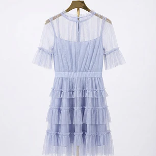 Vestido Corto de Tul Azul Pastel con Capas y Volantes (S) NUEVO