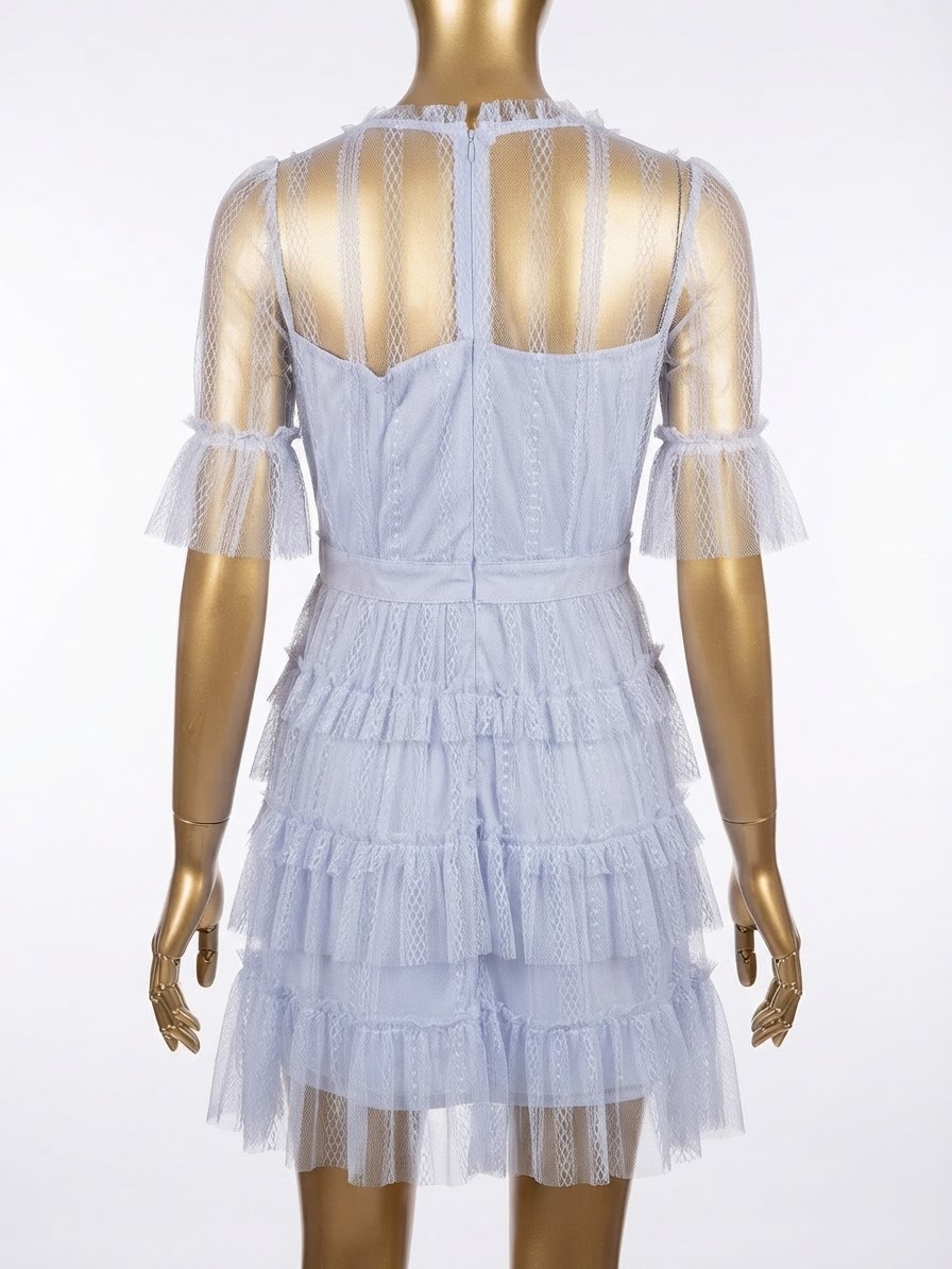 Vestido Corto de Tul Azul Pastel con Capas y Volantes (S) NUEVO 4