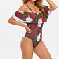 Traje de Baño Entero Off-Shoulder con Volante y Estampado Tropical Borgoña (S) NUEVO - Miniatura 1
