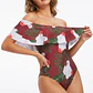 Traje de Baño Entero Off-Shoulder con Volante y Estampado Tropical Borgoña (S) NUEVO - Miniatura 2