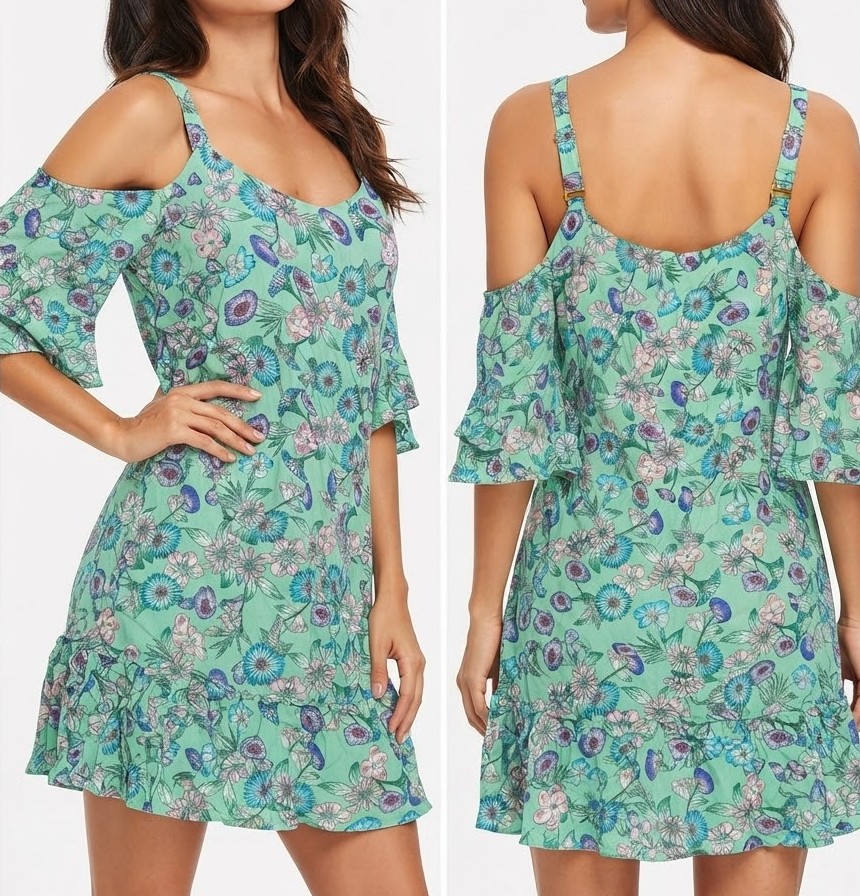 Vestido Corto Verde Agua Estampado Paisley Escote Cruzado SELENA (S-M) NUEVO CON ETIQUETAS 1
