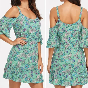 Vestido Corto Verde Agua Estampado Paisley Escote Cruzado SELENA (S-M) NUEVO CON ETIQUETAS