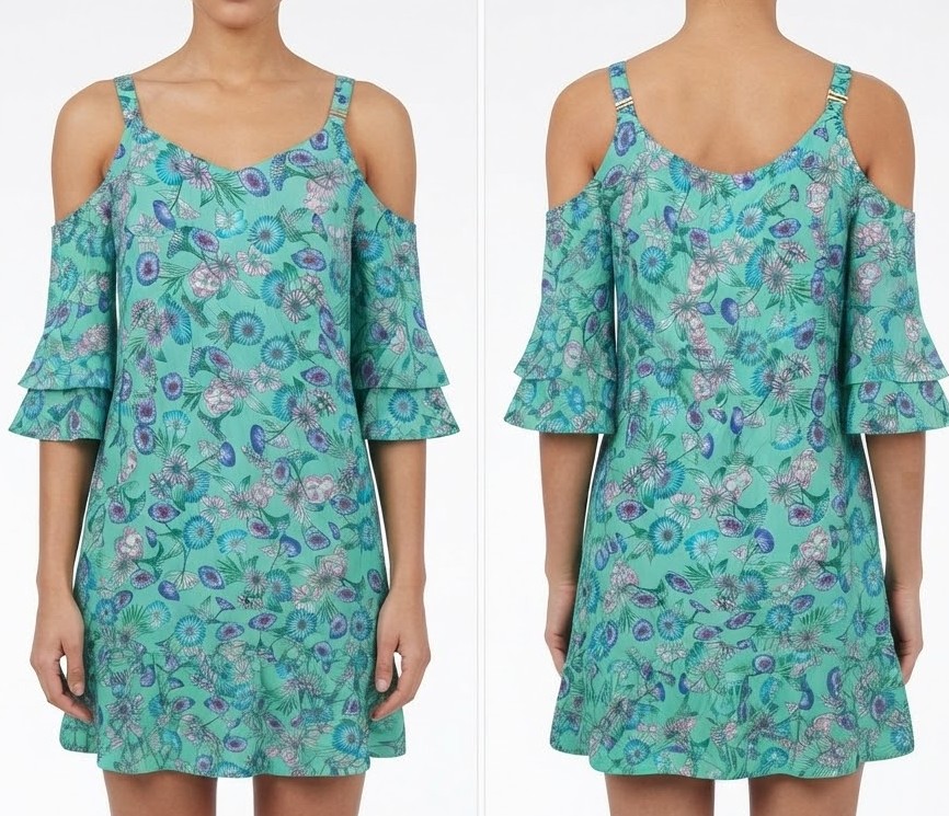 Vestido Corto Verde Agua Estampado Paisley Escote Cruzado SELENA (S-M) NUEVO CON ETIQUETAS 2