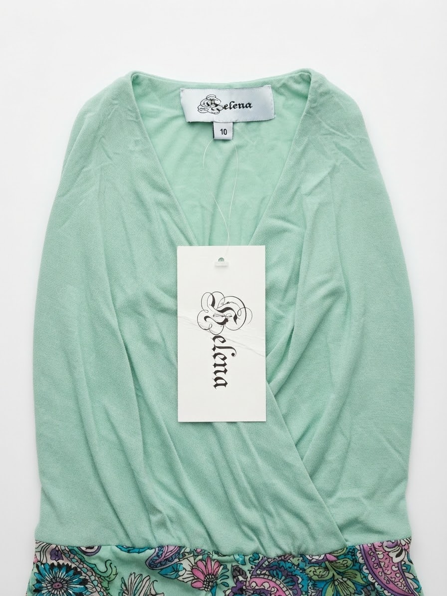 Vestido Corto Verde Agua Estampado Paisley Escote Cruzado SELENA (S-M) NUEVO CON ETIQUETAS 3