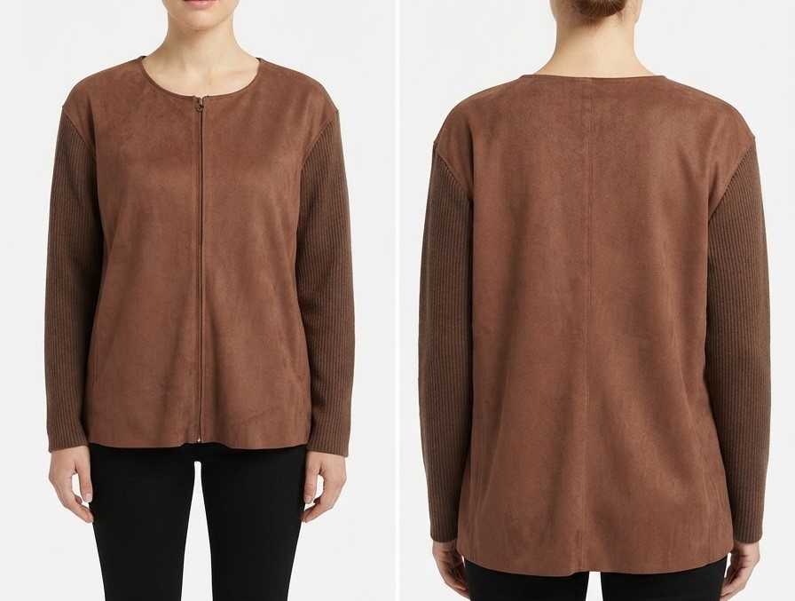 Chaqueta Ligera Cardigan Tipo Gamuza con Mangas Tejidas MAGGIE MCNAUGHTON (L-XL) SHOWROOM 2