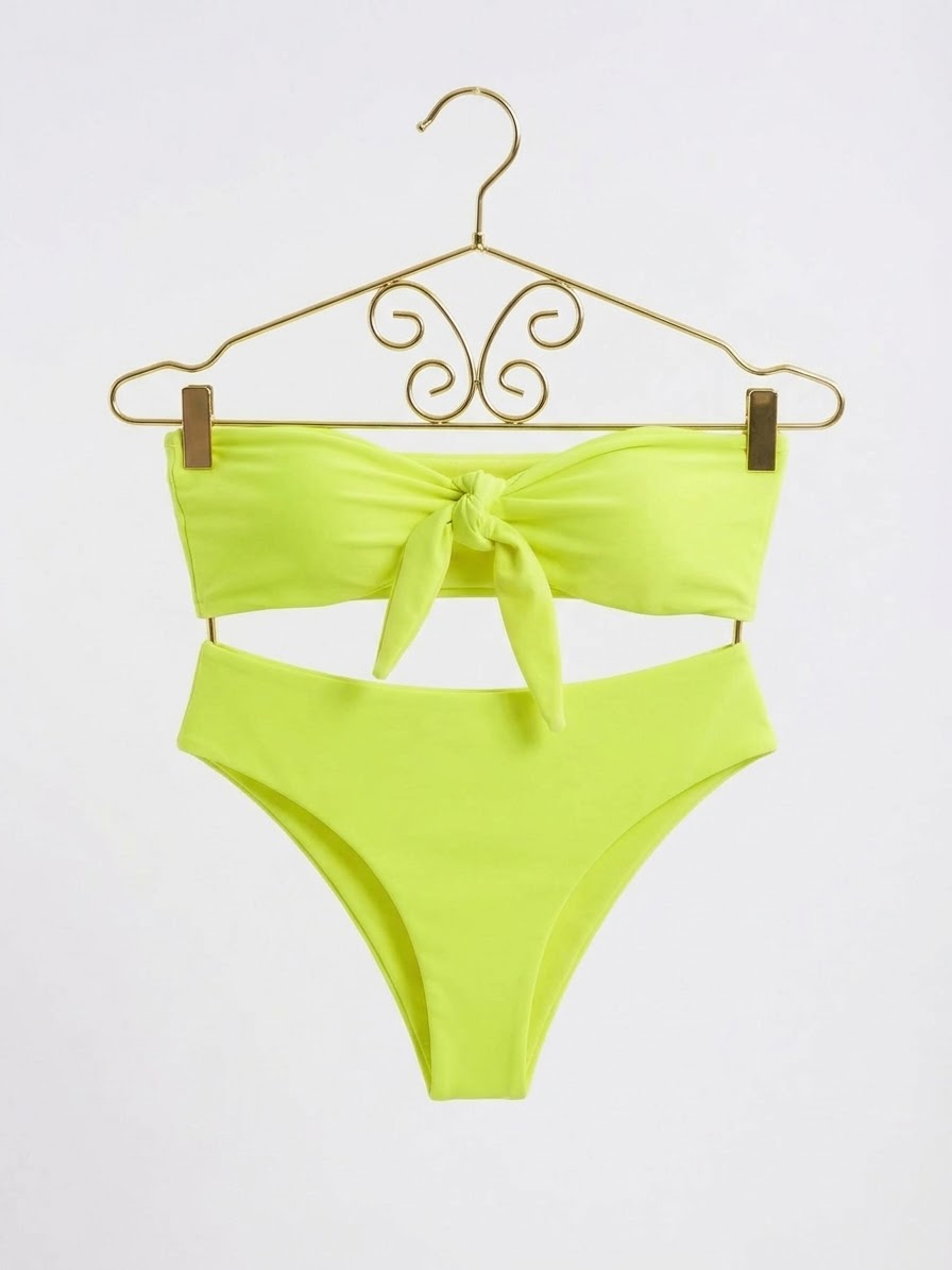 Bikini Verde Neón con Nudo Frontal y Tiro Alto (S) NUEVO 2
