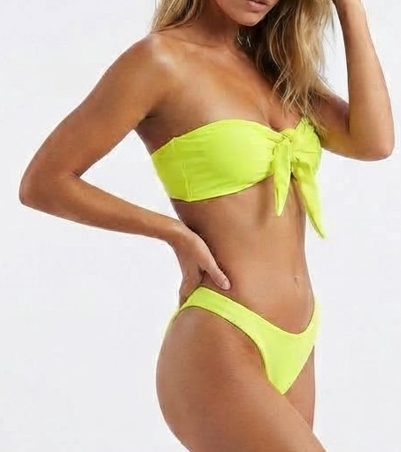 Bikini Verde Neón con Nudo Frontal y Tiro Alto (S) NUEVO 1