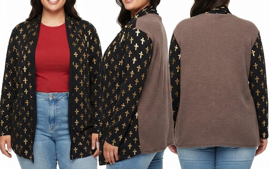 Cárdigan Abierto Estampado de Cruces Doradas y Espalda Lisa JOSEPH Q  (L-XL) NUEVO 1