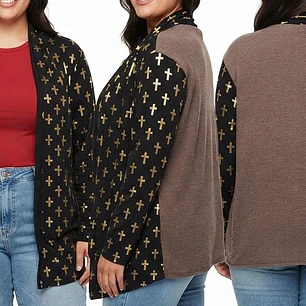 Cárdigan Abierto Estampado de Cruces Doradas y Espalda Lisa JOSEPH Q  (L-XL) NUEVO