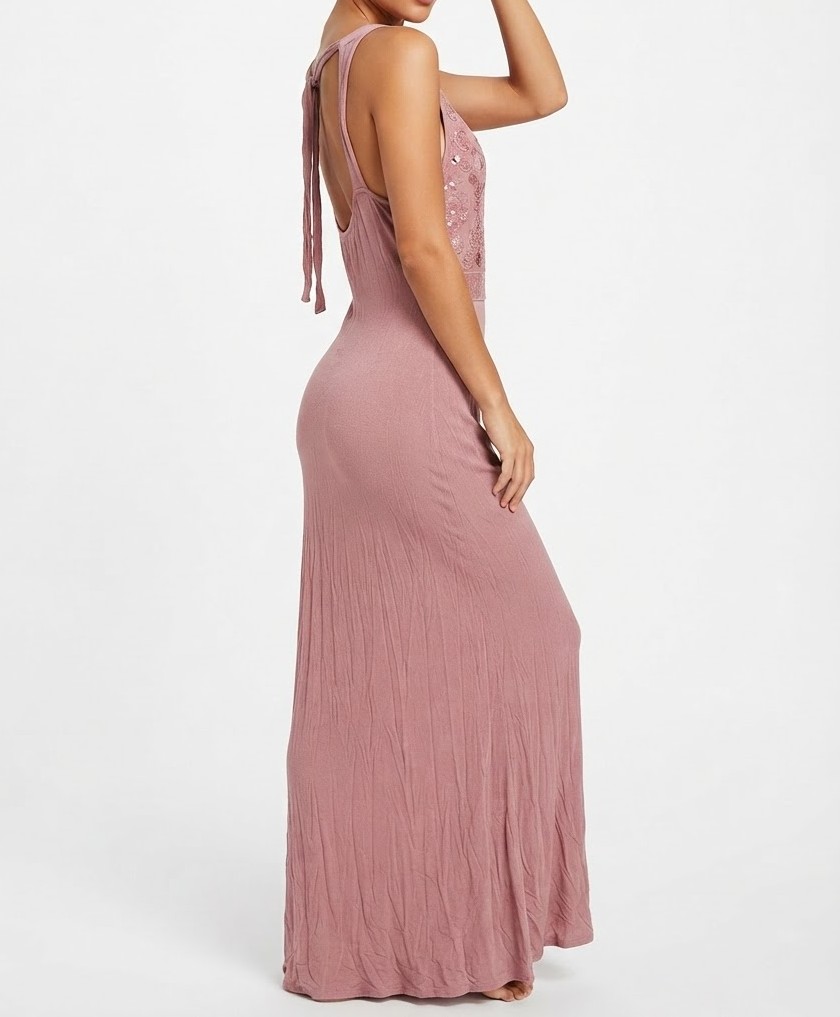 Maxi Vestido Rosa Palo con Encaje y Lentejuelas ADARRY (Talla L) NUEVO CON ETIQUETAS 2