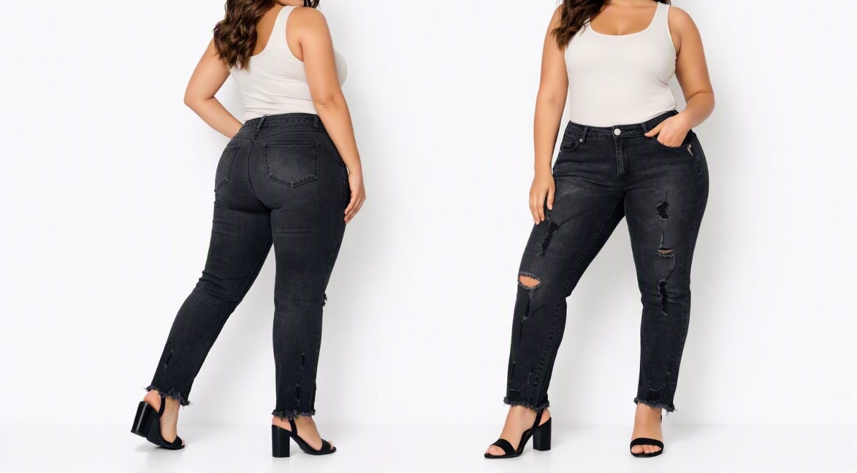 Jean Negro con Roturas con Detalles Deshilachados FASHION NOVA (L-42/44) NUEVO CON ETIQUETAS 1