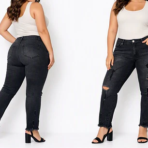 Jean Negro con Roturas con Detalles Deshilachados FASHION NOVA (L-42/44) NUEVO CON ETIQUETAS