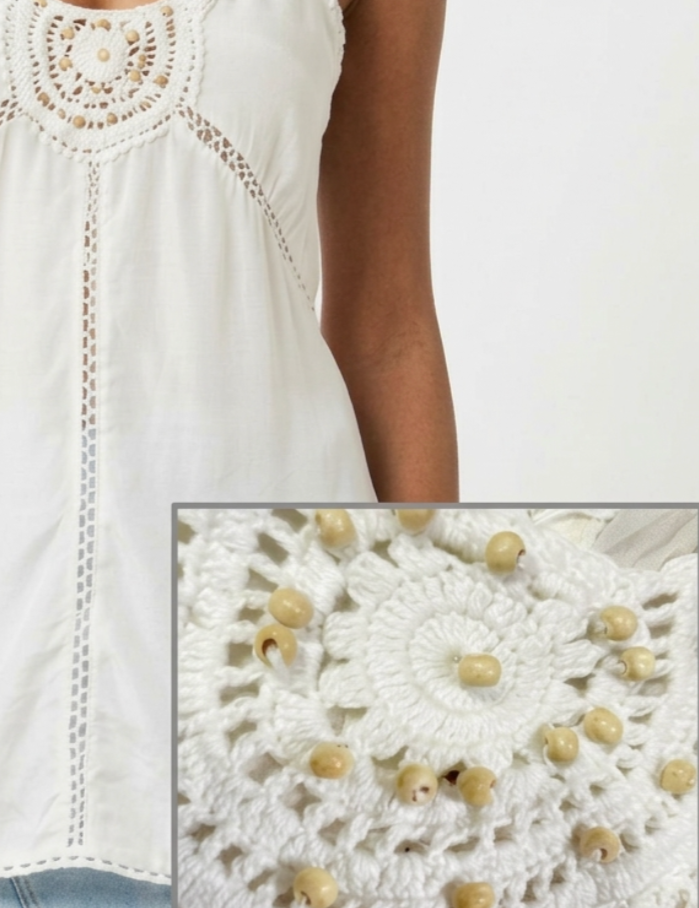 Top 100% Seda Premium Detalles Crochet y Cuentas SPLURGE (S-M) 3