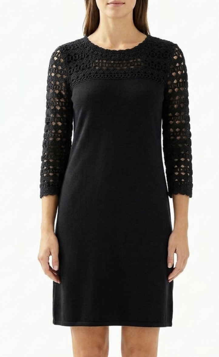 Vestido de Punto Kariana Encaje Crochet 100% Lana Merino LILY PULITZER (S-M) SHOWROOM  1