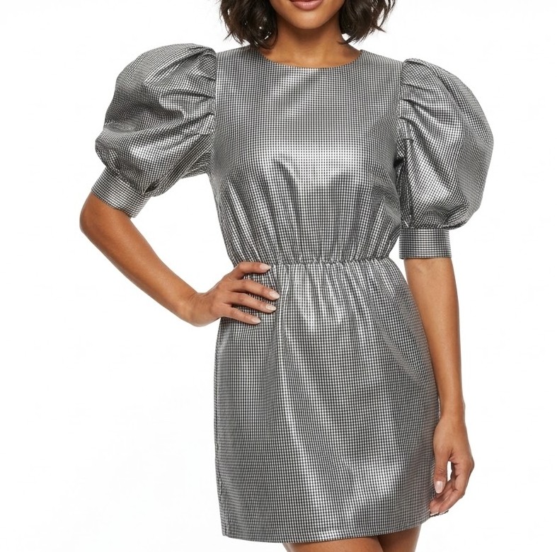 Vestido Corto Texturizado con Brillo Lúrex y Mangas Abullonadas TOPSHOP (M-40) NUEVO CON ETIQUETAS- COPIA 1