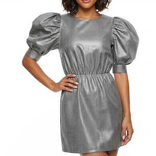 Vestido Corto Texturizado con Brillo Lúrex y Mangas Abullonadas TOPSHOP (M-40) NUEVO CON ETIQUETAS- COPIA