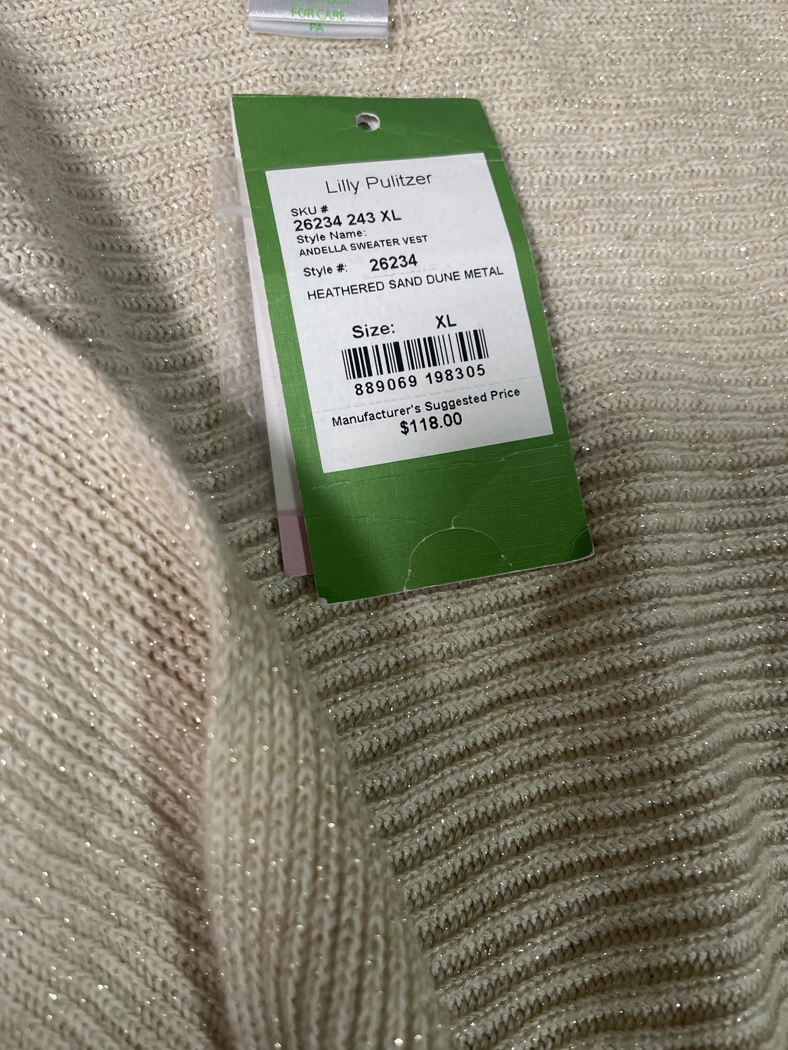 Tapado/Cardigan Sin Mangas Flecos Hilos Dorados LILLY PULITZER (XL) NUEVO CON ETIQUETAS  2