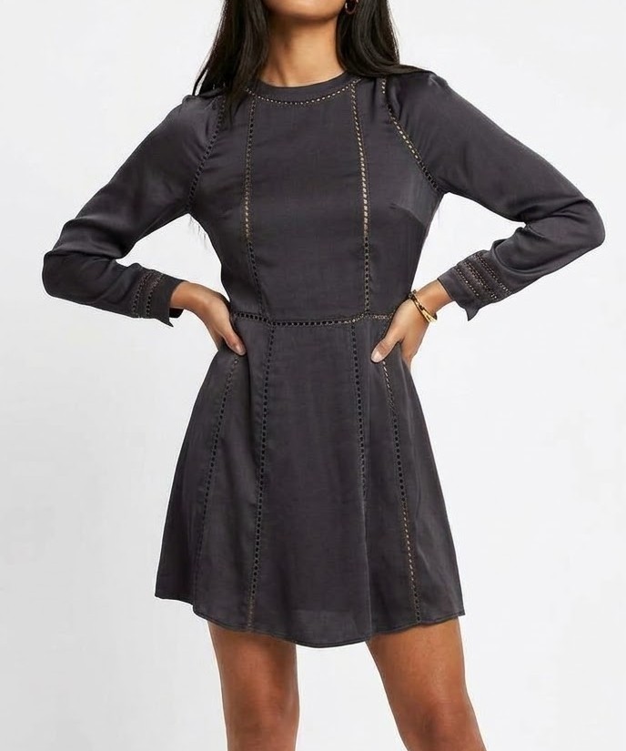 Vestido Corto Satinado con Detalle de Vainica y Manga Larga ALLSAINTS (XS-S) 1