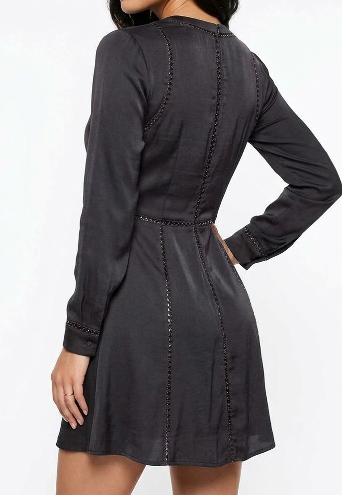 Vestido Corto Satinado con Detalle de Vainica y Manga Larga ALLSAINTS (XS-S) 2