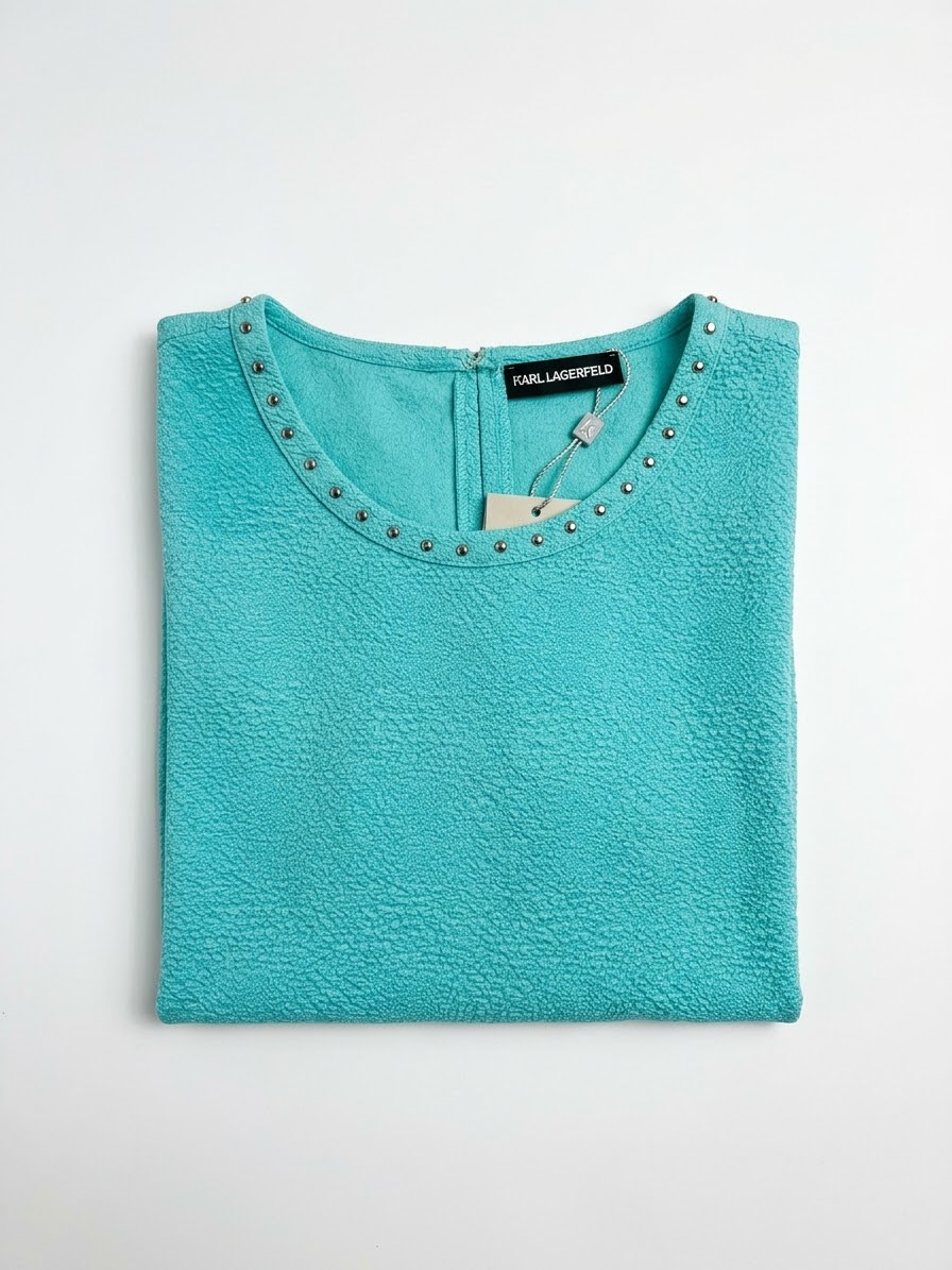 Blusa Sin Mangas Turquesa con Cuello Tachas KARL LAGERFELD (Talla L-XL) NUEVO 3