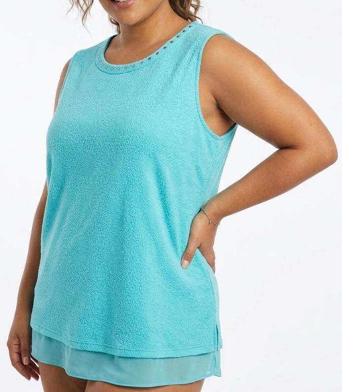 Blusa Sin Mangas Turquesa con Cuello Tachas KARL LAGERFELD (Talla L-XL) NUEVO 2