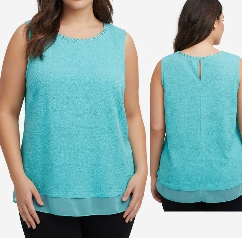 Blusa Sin Mangas Turquesa con Cuello Tachas KARL LAGERFELD (Talla L-XL) NUEVO 1