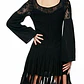 Exclusivo Vestido Tunica Negro Boho Chic  Encaje Cordones Y Flecos FREE PEOPLE (S-M) NUEVO - thumbnail 2