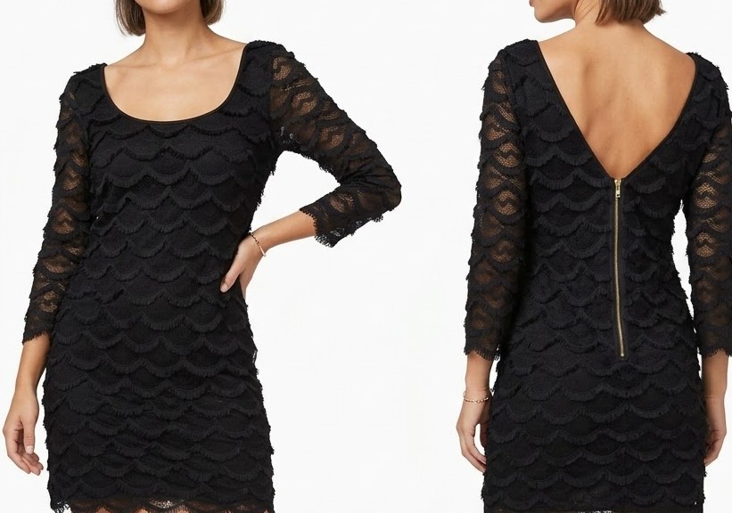 Vestido Mini con Textura de Encaje Escamado y Espalda Escotada en V GUESS (M-L) NUEVO 1