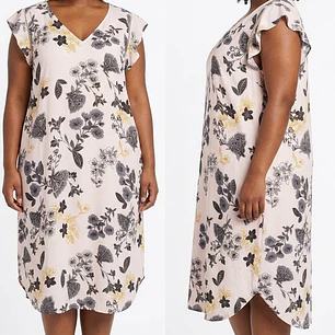 Vestido Midi Color Rosa Palo con Estampado Floral y Mangas Volante LOFT (XXL) NUEVO CON ETIQUETAS