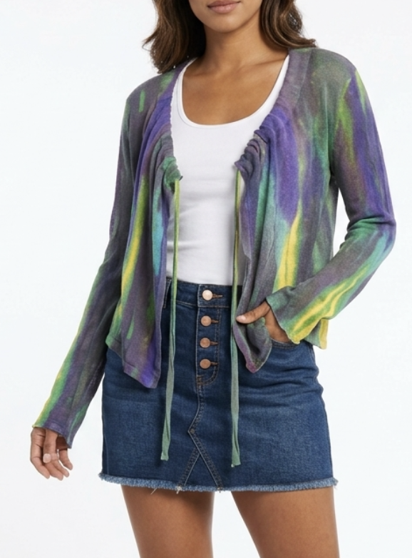Cardigan Cropped Drawstring Tie Dye Hippie Chic SANDY & SID (M-L) NUEVO CON ETIQUETAS 1