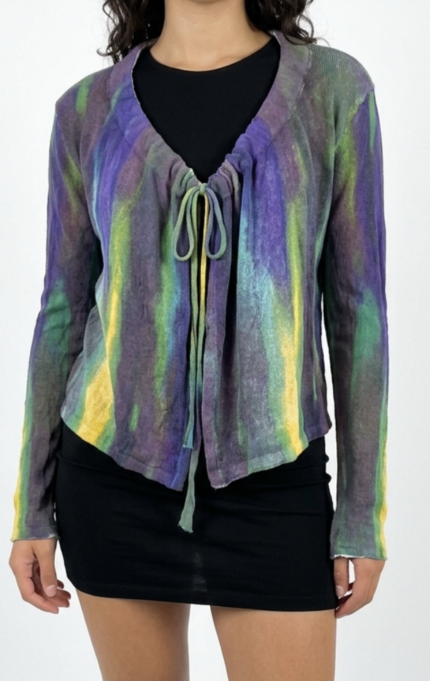 Cardigan Cropped Drawstring Tie Dye Hippie Chic SANDY & SID (M-L) NUEVO CON ETIQUETAS 2