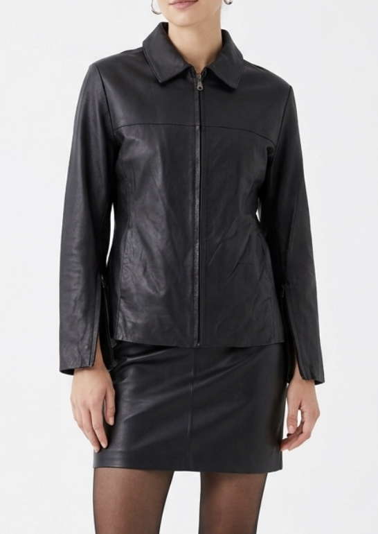 Chaqueta 100% Cuero Troquelado Cierres DISEGNO BOSS ITALY (S-M)  1