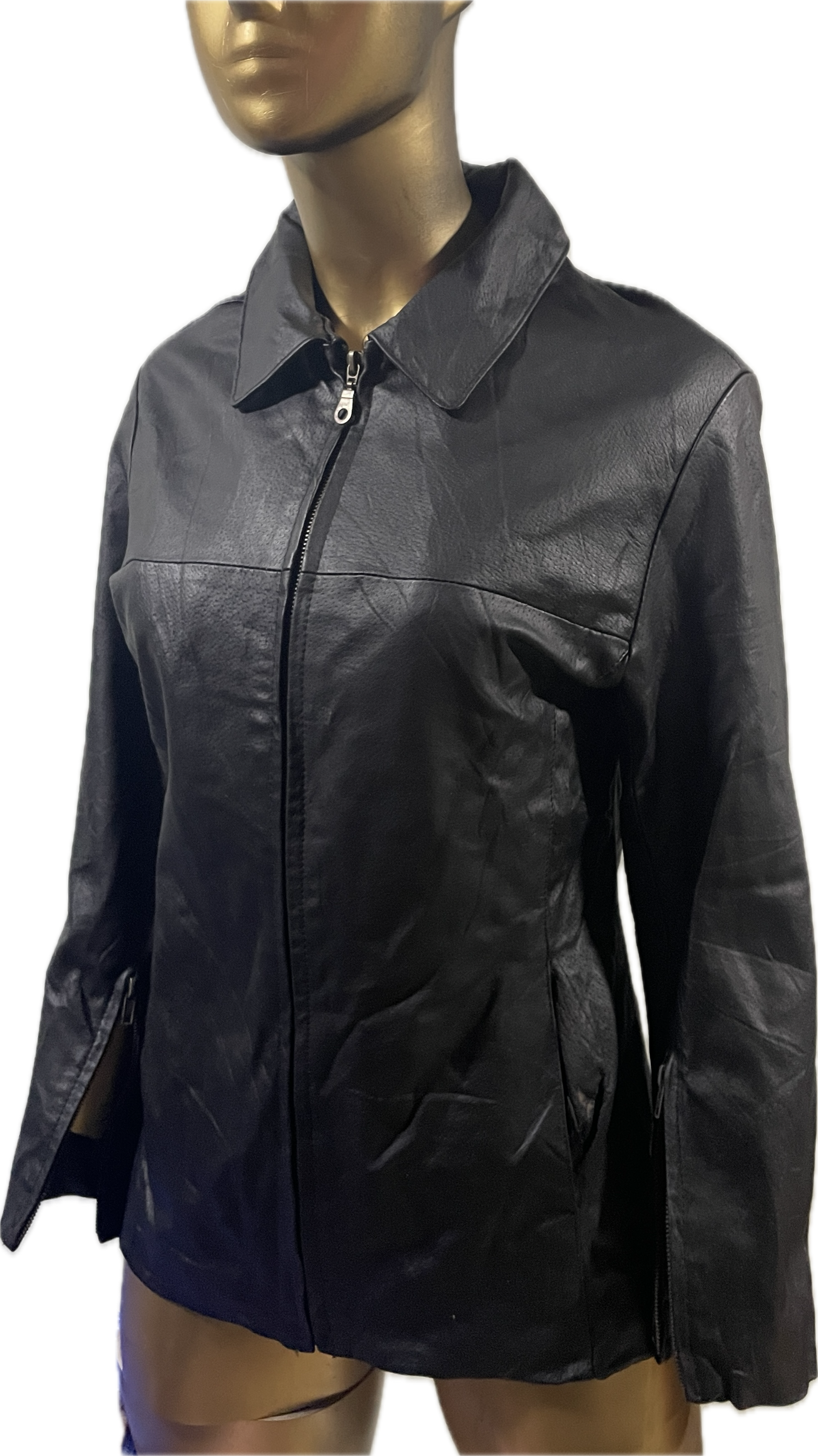 Chaqueta 100% Cuero Troquelado Cierres DISEGNO BOSS ITALY (S-M)  2