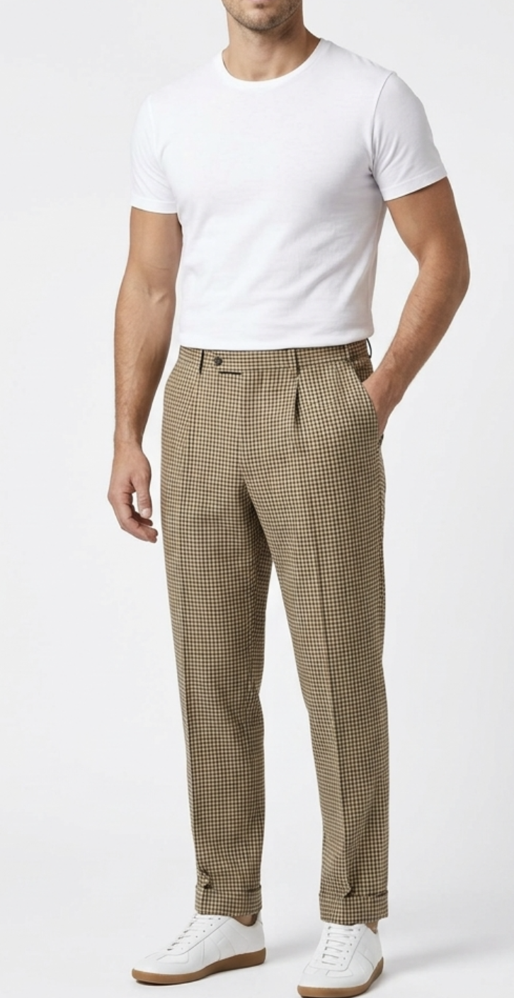 Pantalón 100% Lana Vírgen Diseño Pinzas Club Check HILTL GERMANY (L)  1