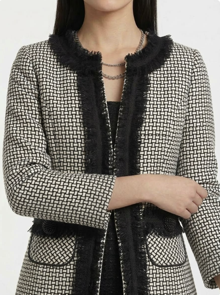 Chaqueta Tweed Flecos Chifon Pedrería WHITE HOUSE BLACK MARKET (XS) 1