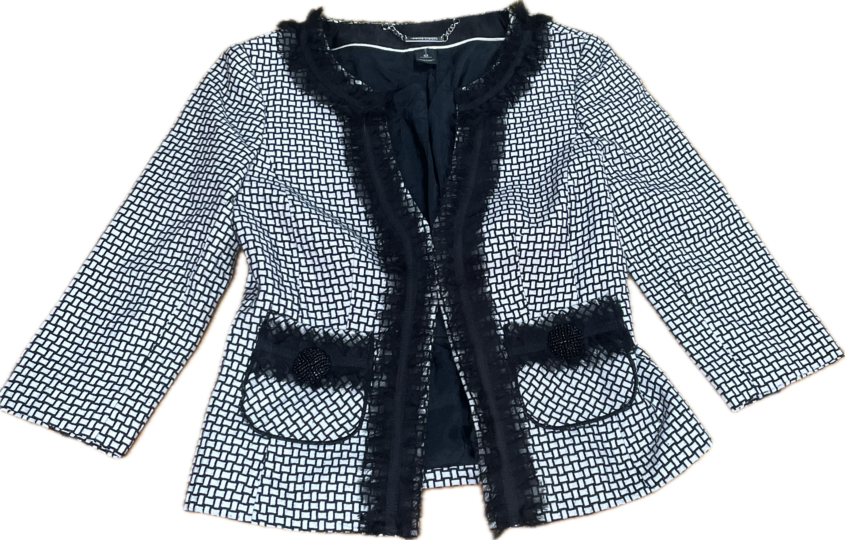Chaqueta Tweed Flecos Chifon Pedrería WHITE HOUSE BLACK MARKET (XS) 6