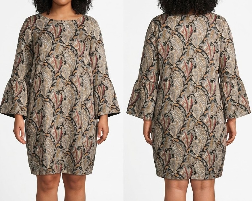 Vestido Corto Estampado Paisley Mangas Acampanadas EL CORTE INGLÉS (XL) NUEVO 1